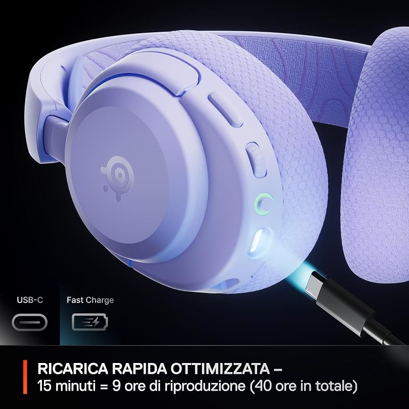 Arctis Nova 3P - Cuffie da gioco multipiattaforma wireless - Controllo via app - Batteria 40h - Driver magnetici al neodimio - 2,4GHz/BT - Mic staccabile - PS5, PS4, PC, Switch - Lavanda