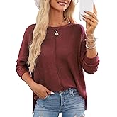 Dokotoo Womens Waffle Knit Tops 2026 Oversized Long Sleeve Shirts Crewneck Dressy Casual Blouses Fall Outfits