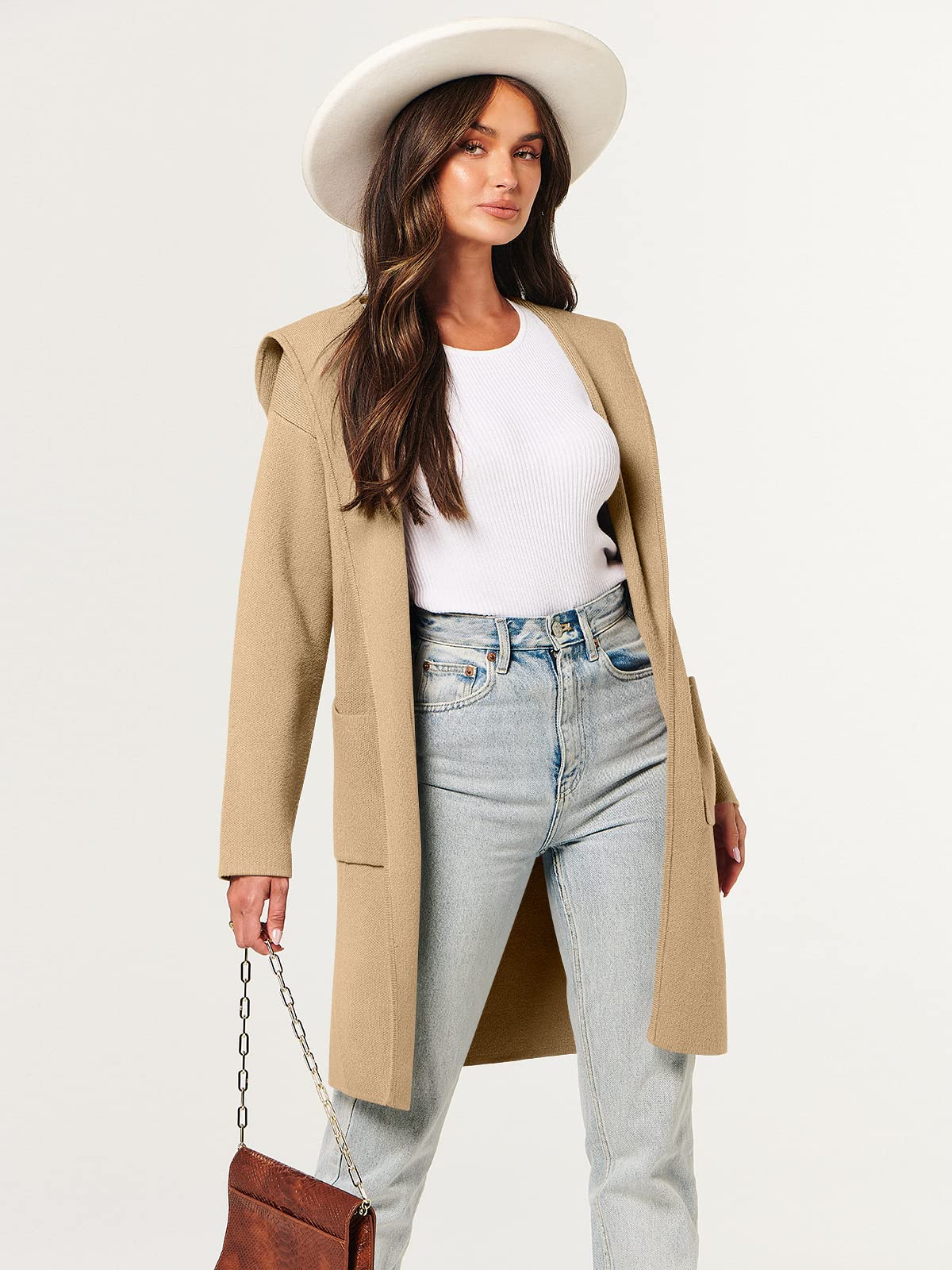 ANRABESS Womens Cardigan Sweater Oversized Coatigan Knitted Hooded Coat 2025 Fall Outfits Outwear