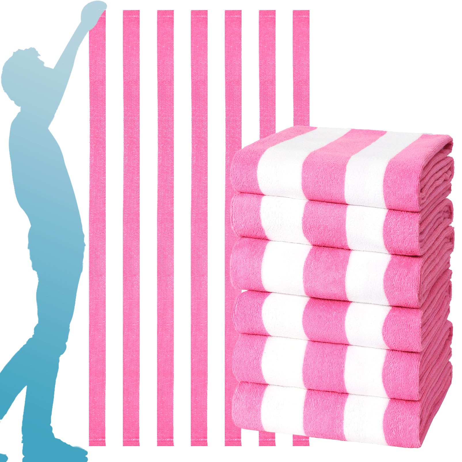 Genovega 6 Packs Oversized Stripe Beach Towel Thin Terry Set Extra Large XL Big Clearance Soft Super Absorbent Swim Towels Pool Bath Travel Accessories Essentials Bulk Men Women Adults Gift Pink