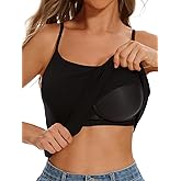 Komfokore Womens Camisole Tank with Built in Bra Ribbed Camisole Tops Spaghetti Straps Tank Tops