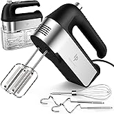 Hand Mixer Electric, 450W Kitchen Mixers with Scale Cup Storage Case, Turbo Boost/Self-Control Speed + 5 Speed + Eject Button + 5 Stainless Steel Accessories, For Easy Whipping Dough, Cream, Black