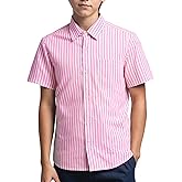 Spring&Gege Boys Button Down Dress Shirt Short Sleeve Casual Vertical Striped Shirt（3-14 Years）