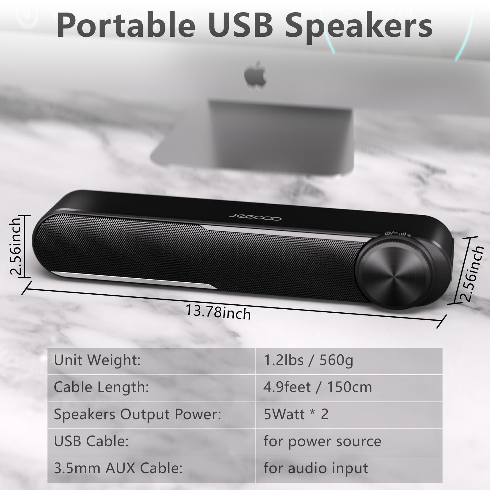 Jeecoo A30 PC Lautsprecher,Computer Lautsprecher für Pc,USB Powere PC Soundbar Schwarz, Lautsprecher Boxen für Pc, Laptop,Monitor,Ipad,Tablets,Smartphone (USB+3.5mm 5