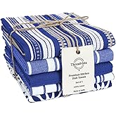 Threadvista Assorted Kitchen Towels Large 16x26 Inch 100% Cotton Set of 5 - Dish Cloths Towels with Hanging Loop - Soft Absorbent Washable Tea Towels for Kitchen - Quick Drying Dish Towels Navy Blue