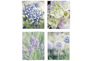 Lisa Russo Fine Art - Purple Floral Botanical Wall Decor Prints - Set of 4 - Not Framed - Blue, Green (4 5x7 Prints Only)