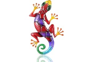 YWHWXB Metal Gecko Wall Decor,Outdoor Hanging Lizard Wall Art,Colorful Metal Lizards Wall Art Decor for Indoor/Outdoor Garden