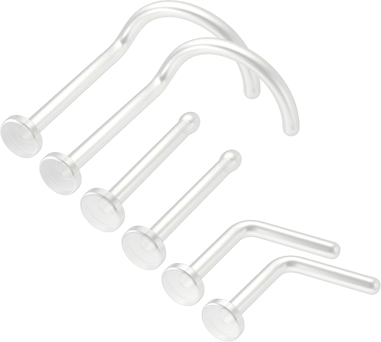 6pc 20g Nose Piercing Jewelry Clear Retainer Bioflex