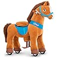 Pony Cycle Riding Toy Ride on Toys Horse Rocking Horse, Size 4 for Age 4-7, Pony Rider Spirit Horse Toys No Battery or Electricity, Plush Animal Giddy up Riding Horse Toys Brown E437