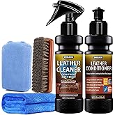 SHIELDOM Leather Cleaner and Conditioner Leather Care Detailing Kit to Clean, Soften, Protect & Restore Leathercraft - UV Protection Prevent Cracking or Fading of Furniture, Car Interiors, Shoes, Bags