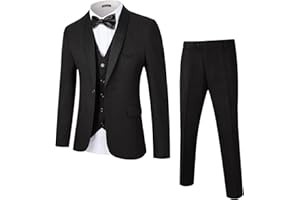 WEEN CHARM Men's Slim Fit 3 Piece Tuxedo Suit One Button Shawl Lapel Blazer Jacket Vest Pants Set