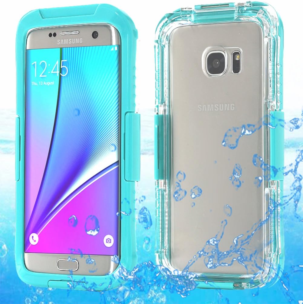 Galaxy S7 Edge Waterproof Case, AICase Armor Dust Proof Shockproof Snow Proof Case Crystal Clear Full Body Protective Cover for Samsung Galaxy S7 Edge (Mint Blue)