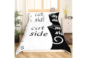 EROSEBRIDAL Cat Side and My Side Bedding Set Queen Size Black White Cat Duvet Cover Set Modern Simple Comforter Cover Romantic Theme Bedspread Cover for Couple Teen Soft Lightweight Quilt Bedspread Cover RV Décor