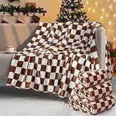 Preboun 6 Pack Fleece Throw Blankets, Buffalo Plaid Lightweight Throws for Sofa, Travel, Office & Bulk Use(50 x 60 Inch,Khaki and White)