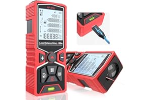 RAINLEOTI Laser Measuring Tool, 80m/262ft Rechargeable Laser Measure Built-in Level Bubble, Digital Laser Distance Meter Square Footage Laser Measurement Device with Backlit LCD, 99 Records