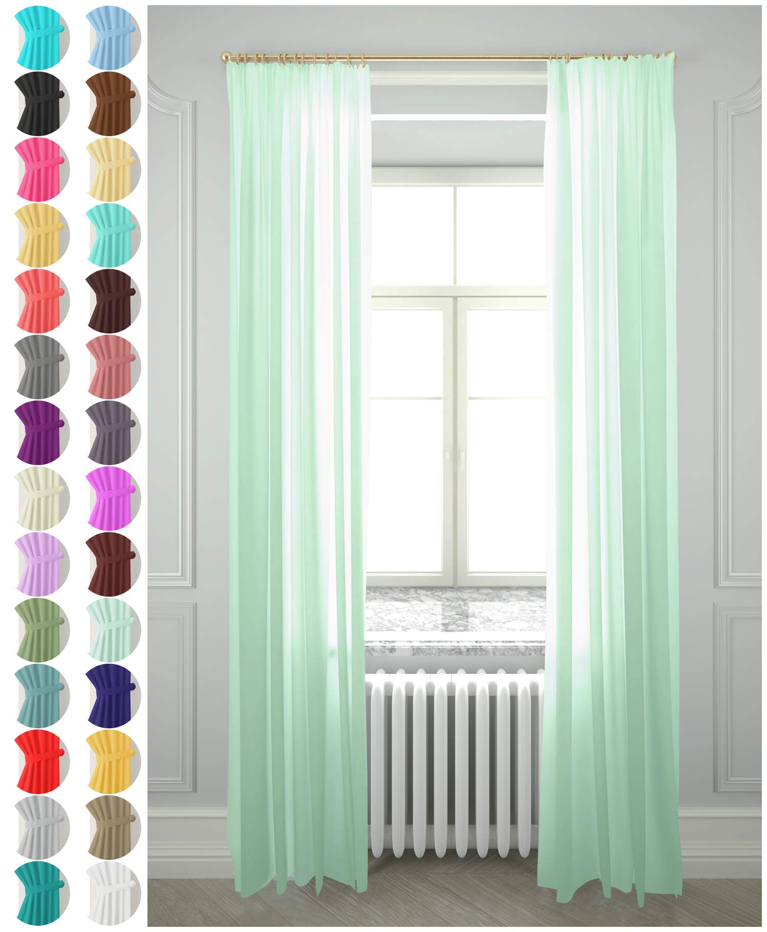 Megachest gathering tape voile curtain(hint of mint W 56" x L 72" (2 Panels))