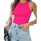 MANGOPOP Tank Top Body Suits Women Sexy Crew Neck Racerback Halter Ribbed Sleeveless Bodysuit for Women