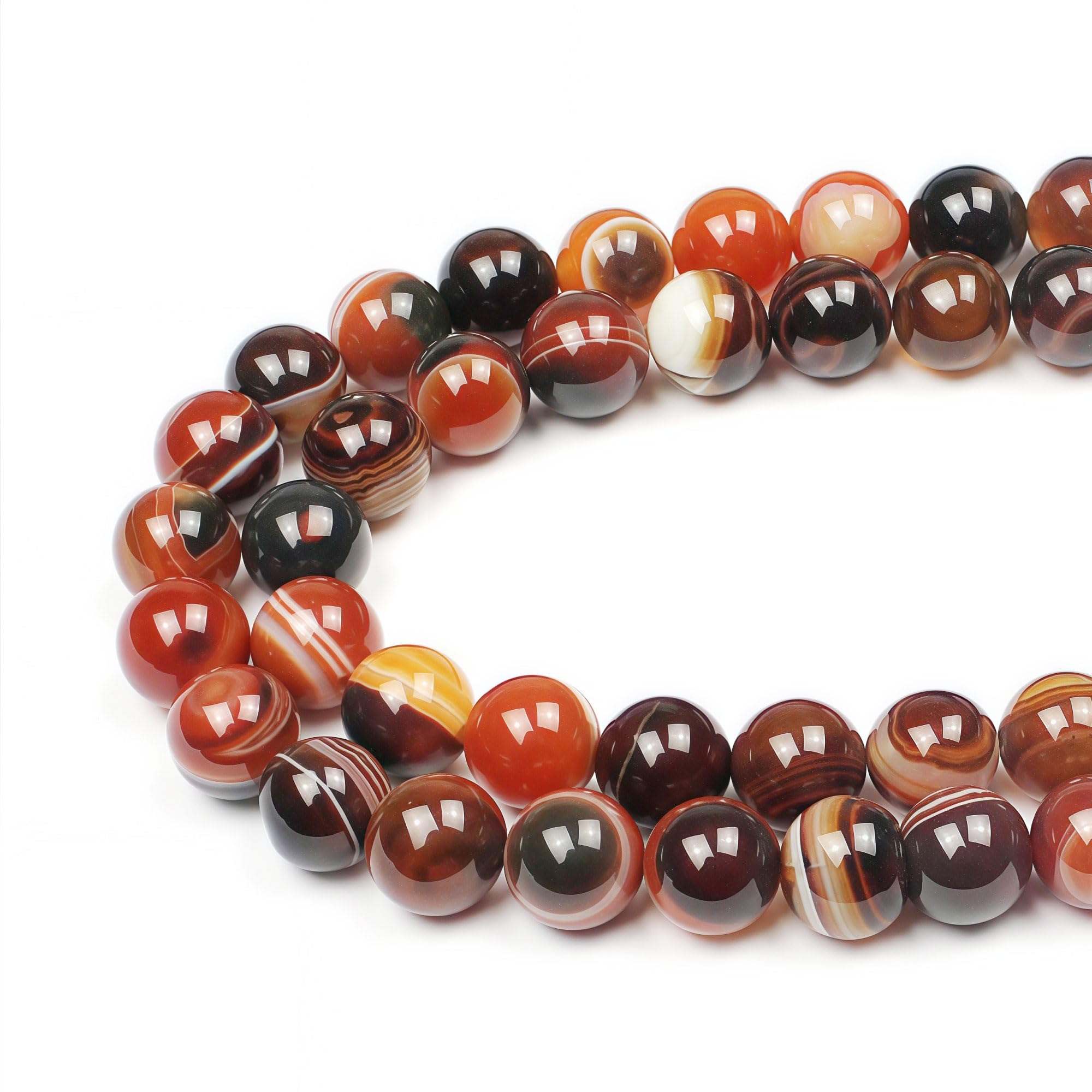 MJDCB Natural Round Stone Beads 10mm Brownish Red Striped Agate Loose Gemstone Beads for Jewelry Making Bracelet Necklace 35pcs