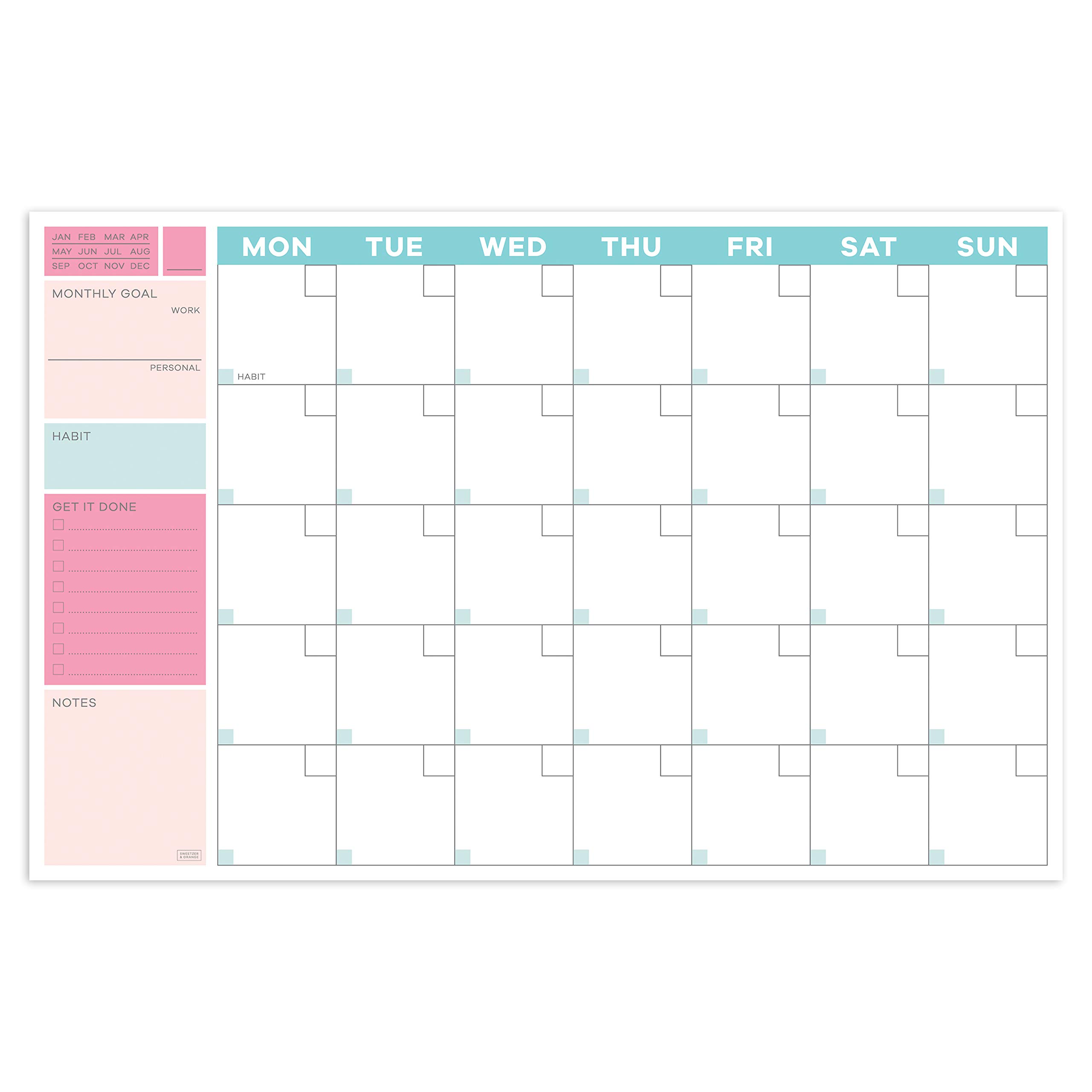 Sweetzer & Orange 2023 Monthly Planner - Undated Calendar. 11x17" Daily Planner, Weekly Planner, Month Agenda and Yearly. Functional Simple. Personal, Academic or Work