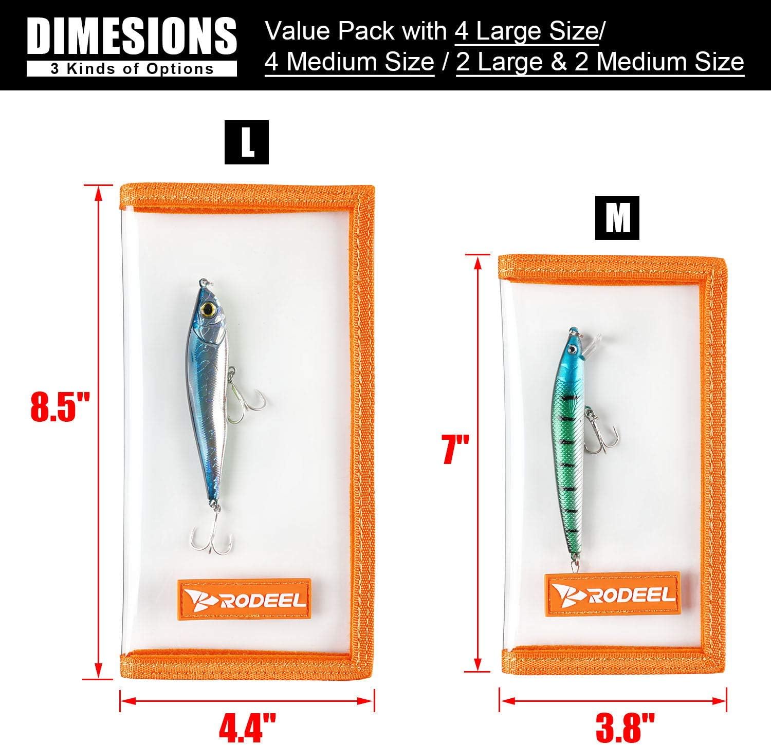 Rodeel Fishing Lure Wraps 4 Packs Clear PVC Lure Covers, with Hook Bonnets, Keeps Children, Pets and Fishermen Safe from Sharp Hook, Large Size: 8.5" x 4.4"，Medium Size: 7" x 3.8" : Sports & Outdoors