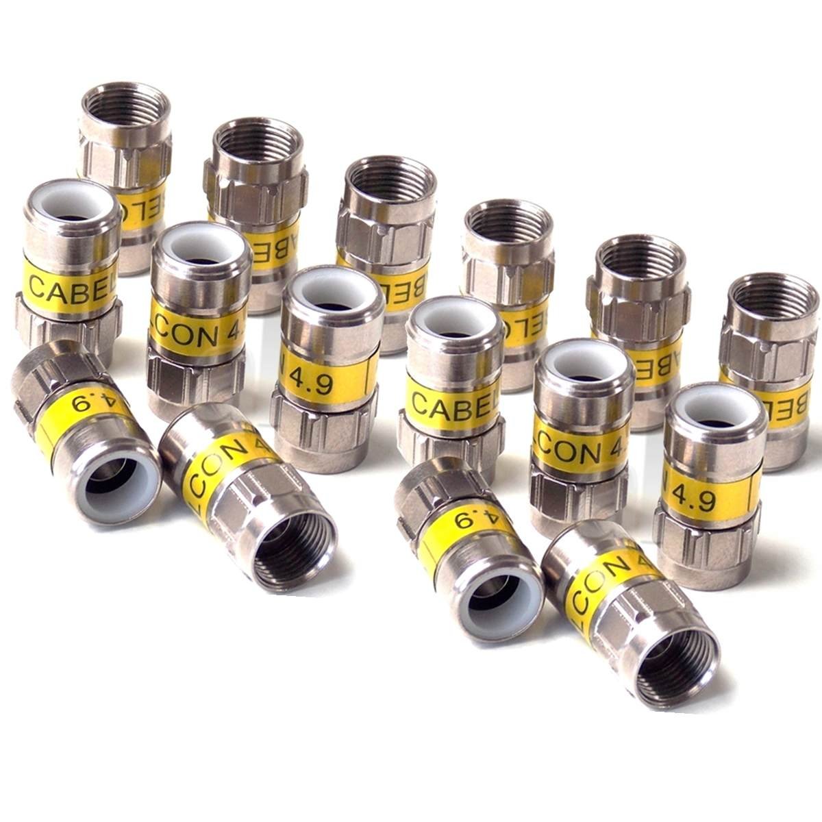 Cabelcon Pack of 16 F-56 4.9 Self Install F-Compression Connectors Yellow RG6 / 7 mm NiTin