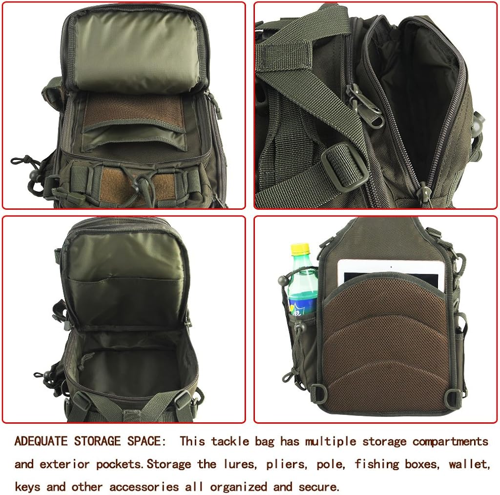 BLISSWILL Fishing Backpack Outdoor Tackle Bag Large Fishing Tackle Bag Water-Resistant Fishing Backpack with Rod Holder Shoulder Backpack (Army Green) : Clothing