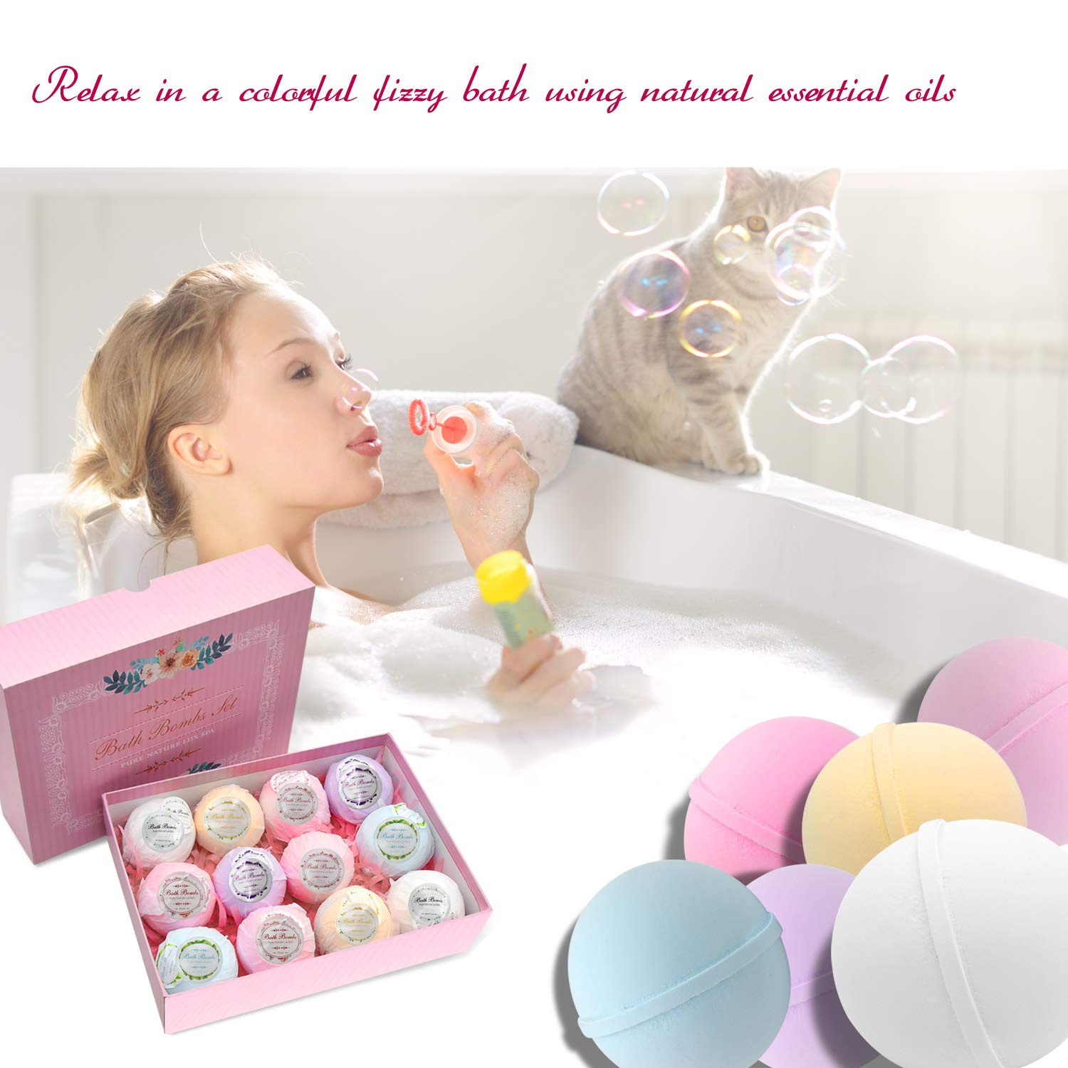 Bombe da bagno, set di 12 sali da bomba da bagno, naturale fatto a mano, ricco e colorato, confezione regalo