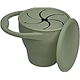 BraveJusticeKidsCo. | Snack Attack Snack Cup | Collapsible Silicone Snack Container | Toddler and Baby Snack Catcher Lid (Desert Sage)