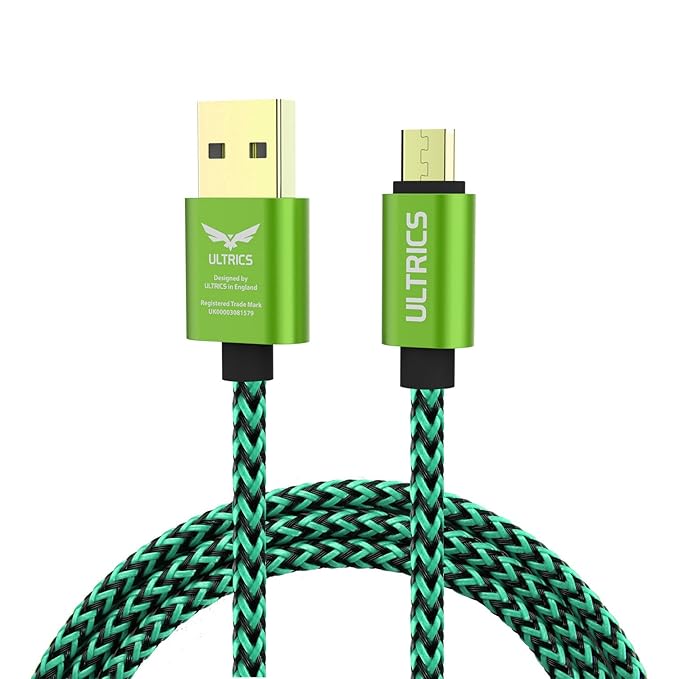 ULTRICS Micro USB Kabel 2M Nylon Geflochten High-Speed Sync Schnellladekabel mit langlebigem Metall Shell, grün