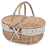 Wicker Picnic Basket with Removable Liner Empty