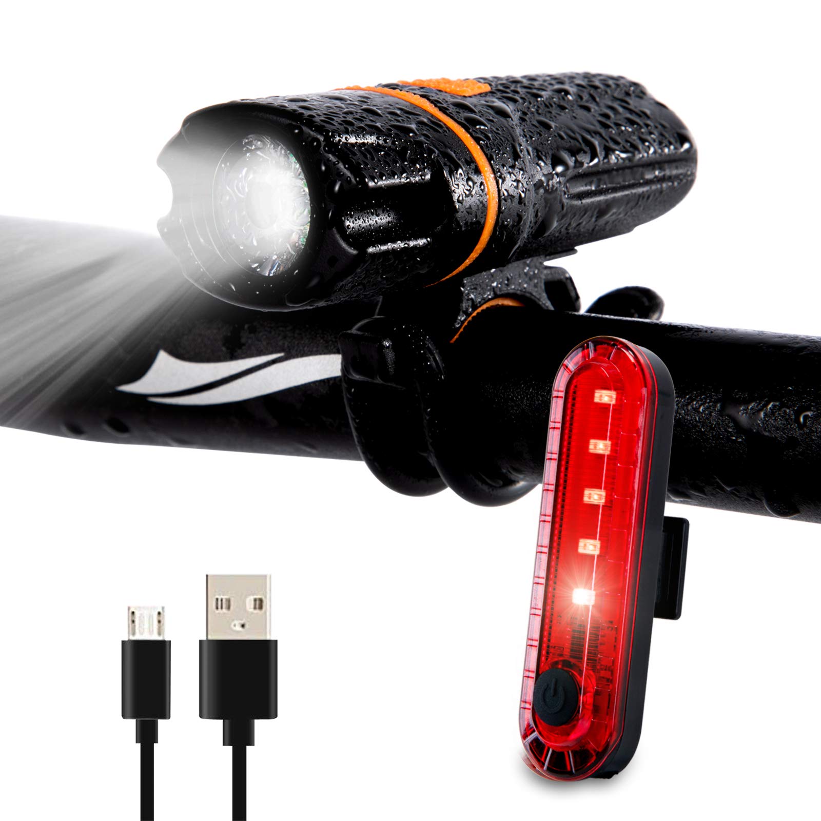 Wastou Bike Light Set, Super Bright Bike Front Light 1200 Lumen, IPX6 Waterproof Bicycle Lights USB Rechargeable (USB Cable Included), Safety & Easy Mount bike lights front and back Fits All Bicycles