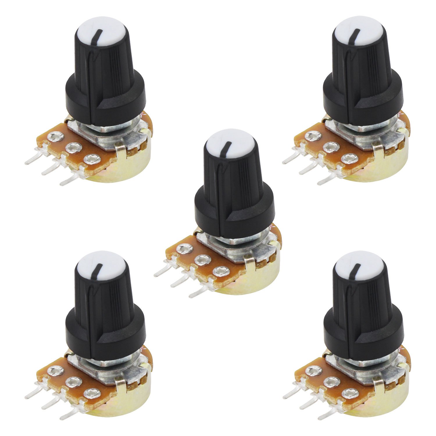 Aussel 100K OHM B100K Linear Potentiometer 3 Terminal Rotary Potentiometer with Cap Nuts and Washer 5PCS (B100K-5PCS)