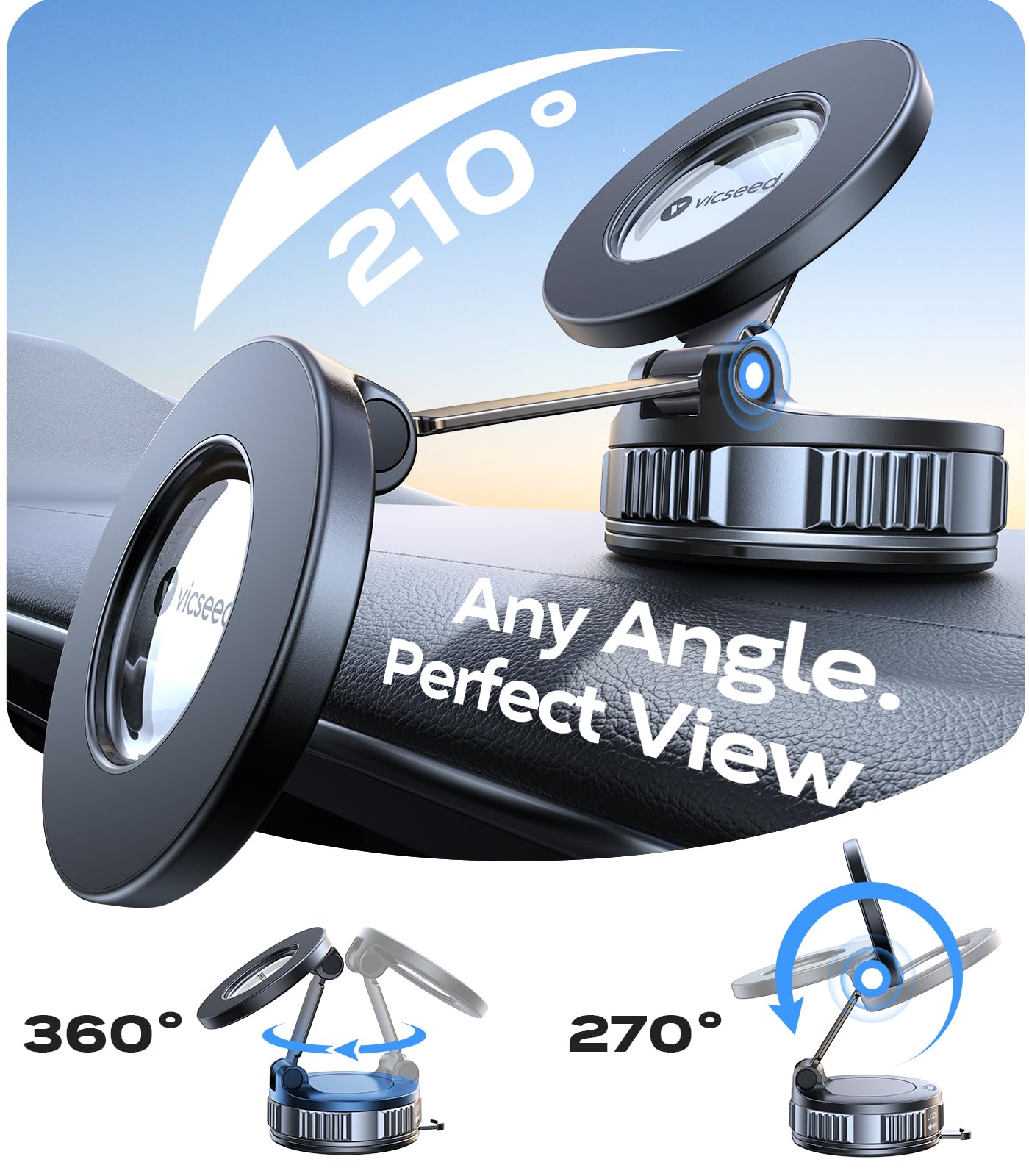 VICSEED 2026 Upgraded Car Phone Holder for Magsafe Car Mount [85 LBS Strongest Suction] Vacuum Magnetic Phone Holders for Your Car 360° Adjustable Car Phone Mount for iPhone 17 Pro Max 16 15 14 13 12