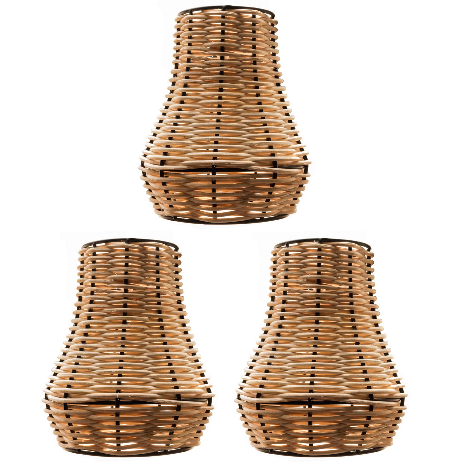 Set of 3 Rattan lampshade Small,Vintage Light Shade, Farmhouse Country Wicker Metal Lampshades Rattan Pendant Lamp Shades for Living Rooms, Kitchen, Ceiling Bedroom