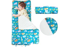 QUYAXOL Toddler Animal Themed nap mat for Daycare, Travel Sleeping Bag, Ages 3-7, with Removable Pillow, Easy to roll up, Easy to Carry, for Boys and Girls, Lightweight, Soft and Comfortable