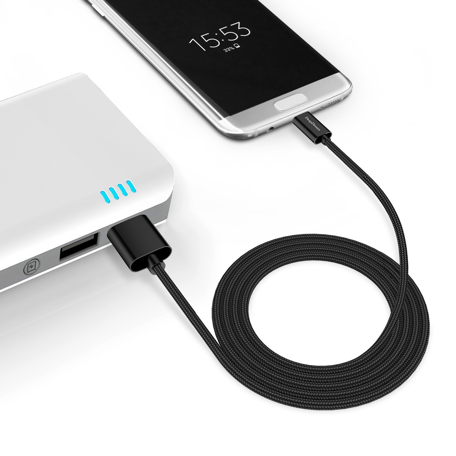 DeepDream USB Type C Cable to USB 3.0 Fast Charger and High Speed Transfer Nylon Braided 3.3Ft Cable for Galaxy Note 8, S8, Google Pixel, and More - Black