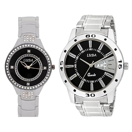 Combo of 2 Couple Watches with Black Dial