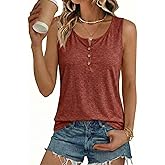 Linpacious Tank Tops for Womens Casual Henley Shirts Summer Beach Vacation Sleeveless Clothing,Faux Buttons Ladies Outfits