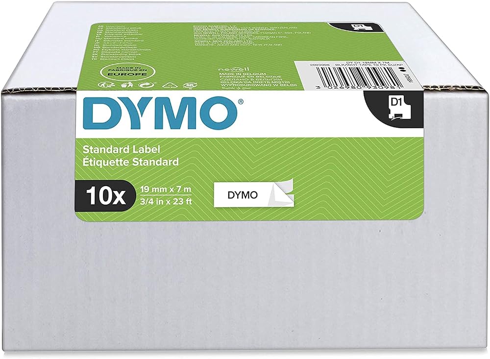 Dymo Authentic D1 Labels 19mm x 7m Black on White 10 Rolls for LabelManager