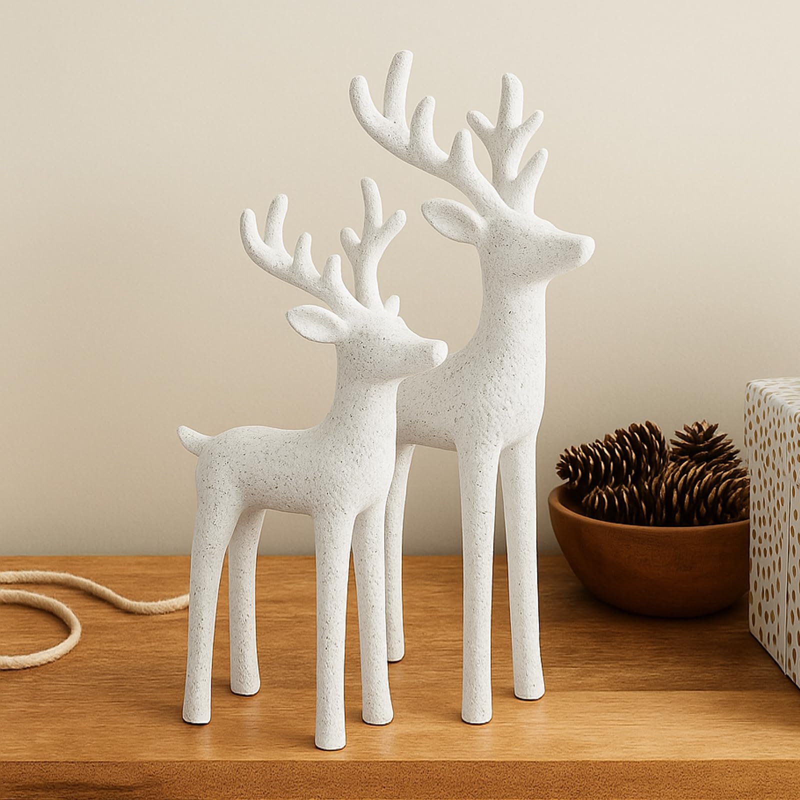 Photo 1 of ****Damage:Minor***** Burbell 2 Set Modern Christmas Decor Neutral Christmas Reindeer Decor Resin Deer Statues Figurines Elk Statues for Neutral Modern Living Room Bedroom Office Bookshelf Desk Ornaments(White,Small)
