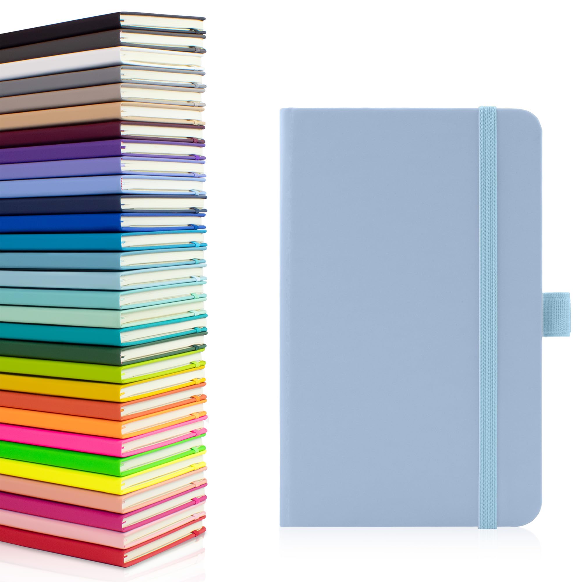 Notes London Eco A6 Notebook with Lined Pages, Pen Loop, Ribbon, Date Marks and Paper Pocket, Pocket Hardback Journal, Note, sustainably sourced paper (Pastel Blue)
