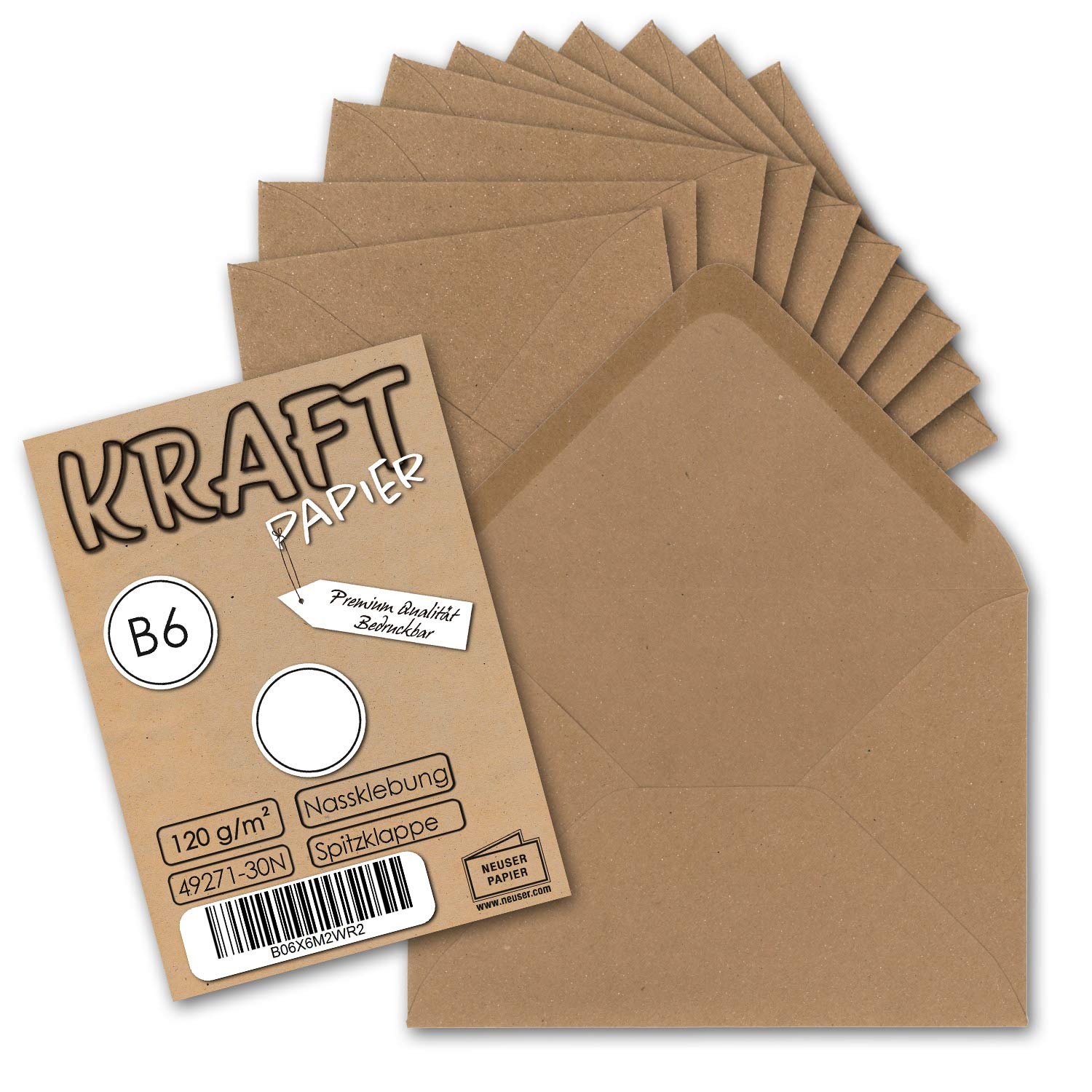 Neuser Ecological Kraft Paper Card and Envelope Set Sand Brown – 30 100 Umschläge 05 DIN B6-Umschläge-Nassklebung