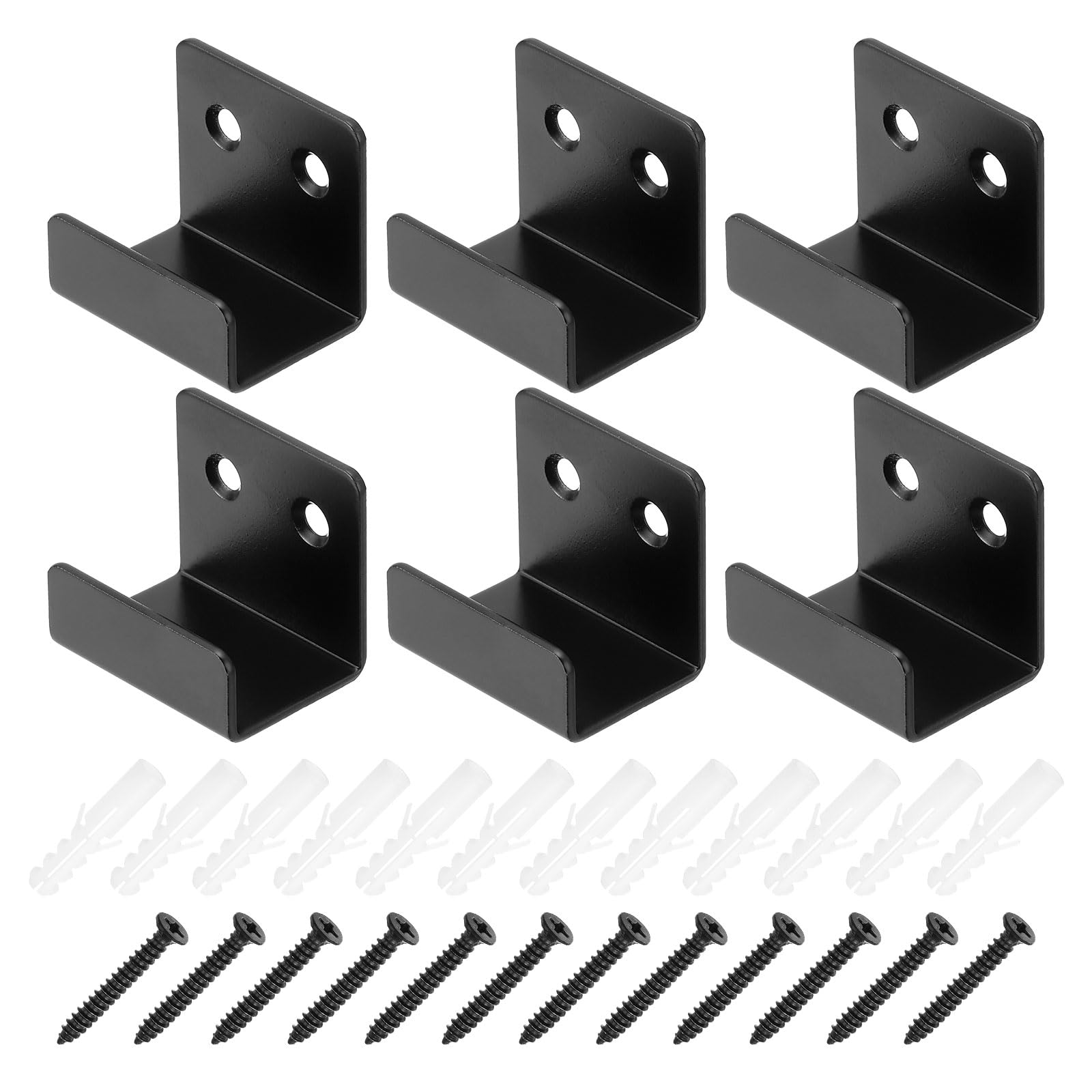PATIKIL Tile Hanger Bracket 1.38x0.79x0.6, 6 Set U Wall Mounted Mirror Clips Fasteners Stainless Steel Metal Mirror Holder Kit XXL Size with Screws for Large Mirror Black