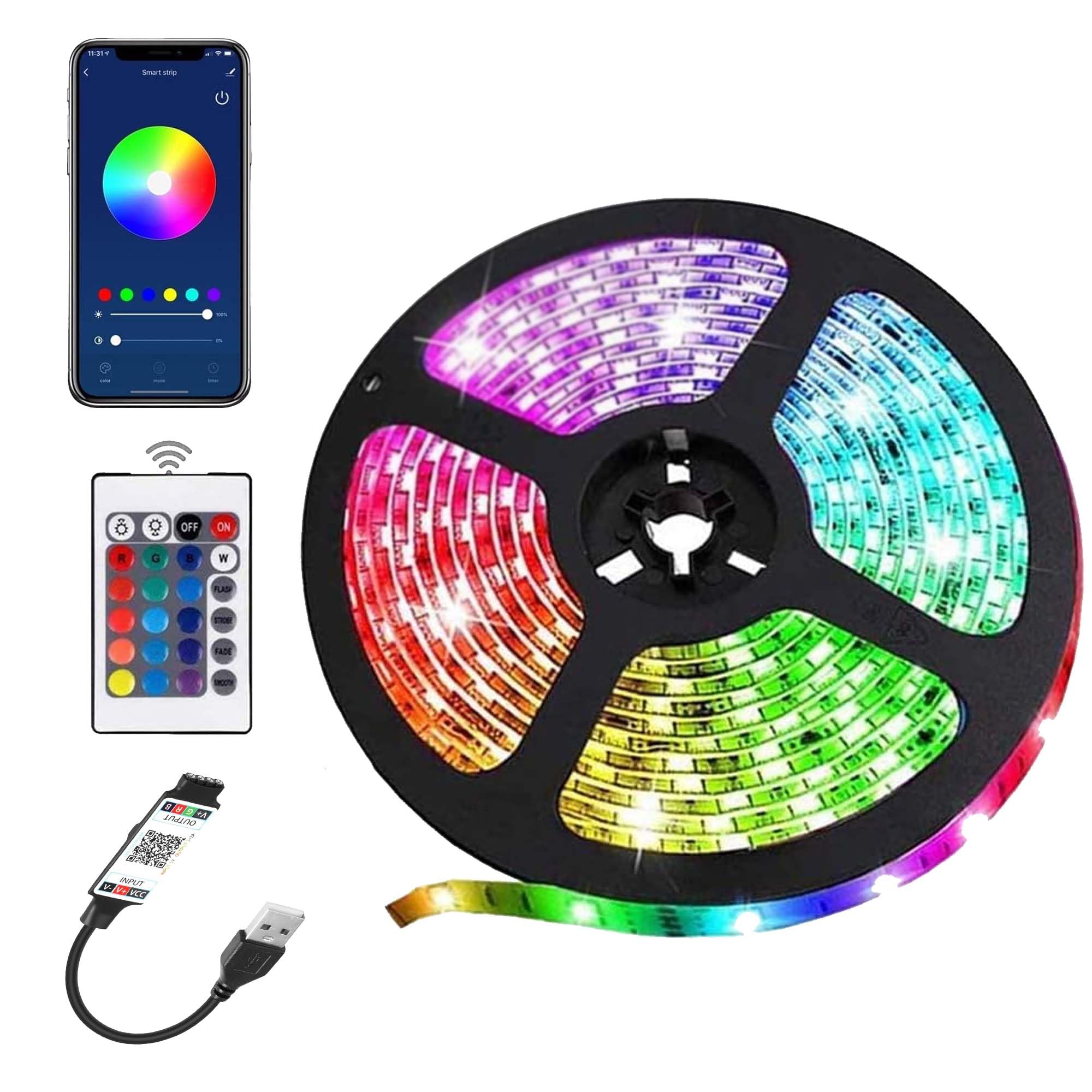 rynli LED Strip Lights with Bluetooth, 4M RGB LED Strip Light with Remote, USB Powered, Color Changing, Specialty & Decorative Lighting Ideal Lights for Bedroom, Kitchen, Gaming, TV Backlight