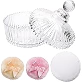 Zhaoyao 4Pcs Body Powder Puff and Container, 5.31" Crystal Powder Container with 3 Soft Large Powder Puffs, Dusting Powder Container with Puff for Face and Body, Washable Reusable Makeup Puff
