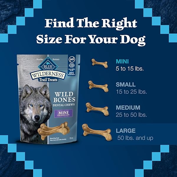 BLUE BUFFALO WILDERNESS WILD BONES GRAIN-FREE DENTAL CHEWS DOG TREATS, MINI, 10-OZ BAG