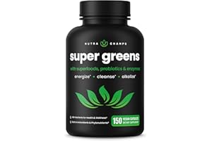NutraChamps Organic Super Greens Capsules - Alfalfa, Spirulina, Chlorella & More - Antioxidant, Digestive Enzyme & Probiotic Blends - 150 Green Superfood Capsules