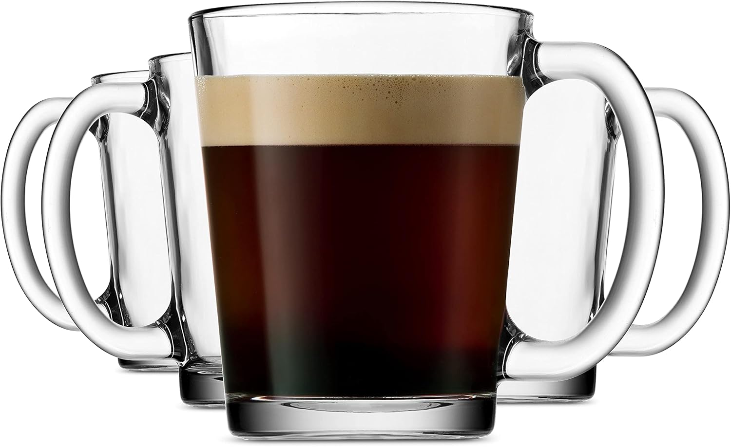 Godinger Coffee Mugs, Italian Made Glass Coffee Mug, Hot Beverage Tea Cups - Set of 4
