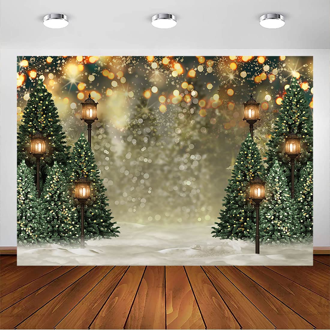 Avezano 7x5ft Winter Christmas Tree Snowflake Green Newborn Photography Background Snow Glitter Bokeh Portrait Backdrops Xmas Birthday Party Photo Banner Props