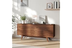 ANJ 70" Sideboard Buffet Cabinet with Storage, Mid-Century Modern Coffee Bar Cabinet with Adjustable Shelf Design, Wooden Con
